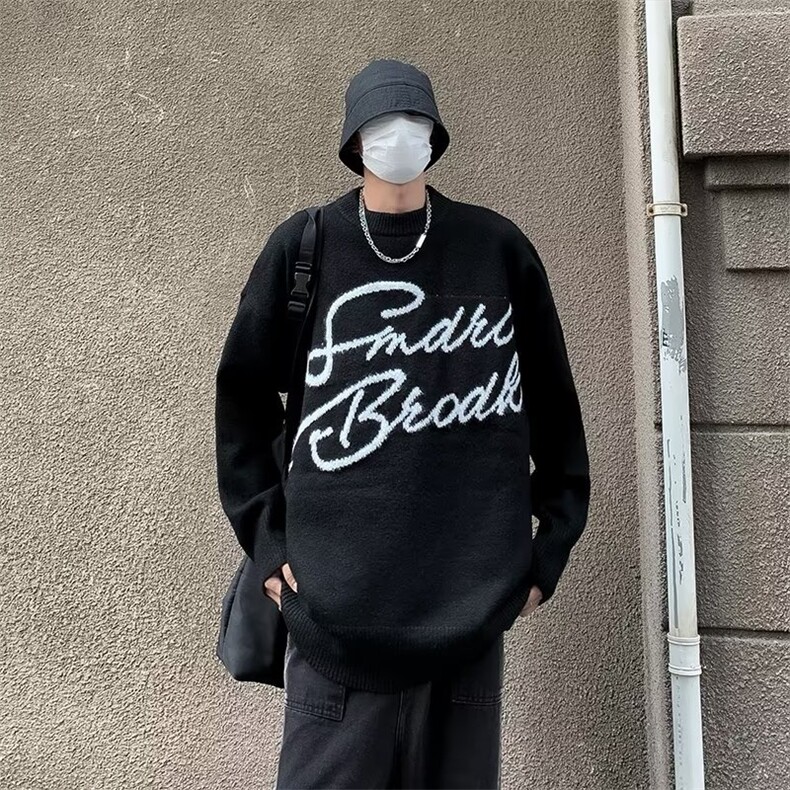 美式复古哥特字母毛衣针织衫男女宽松慵懒风潮牌秋冬M88-P55,男装针织衫/毛衣,星座1109-3
