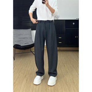 春夏垂感宽松百搭褶皱薄款弯刀阔腿休闲西裤男K321-P45图片