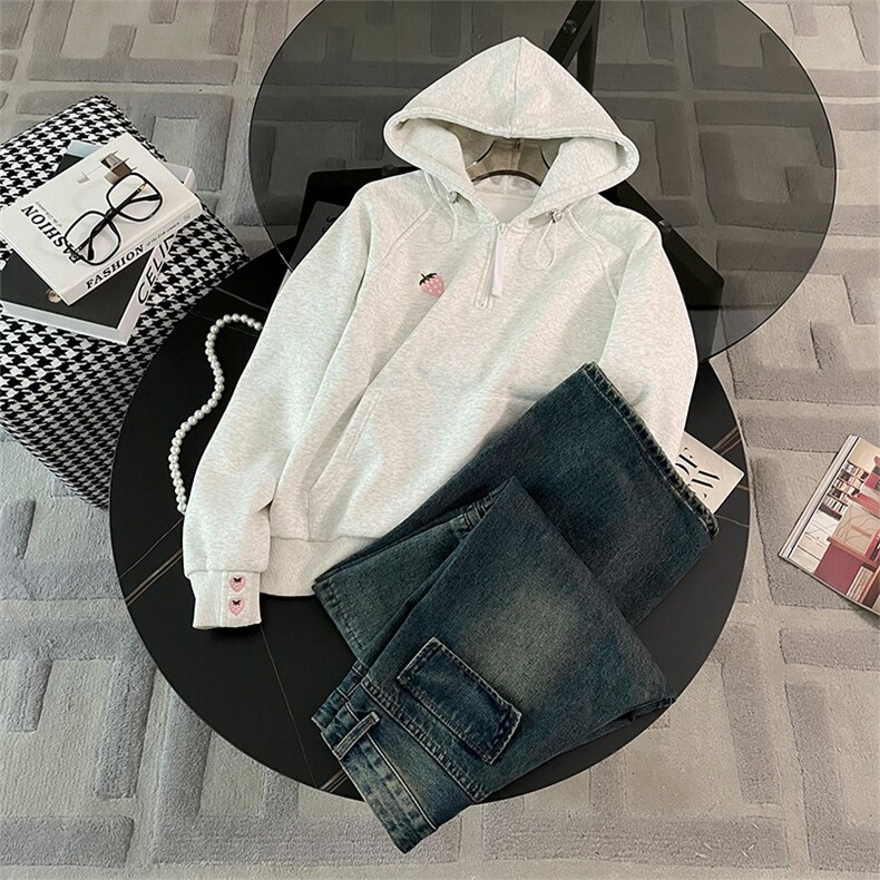 女秋季减龄显瘦连帽卫衣牛仔裤两件套，女装套装/套裙，江南