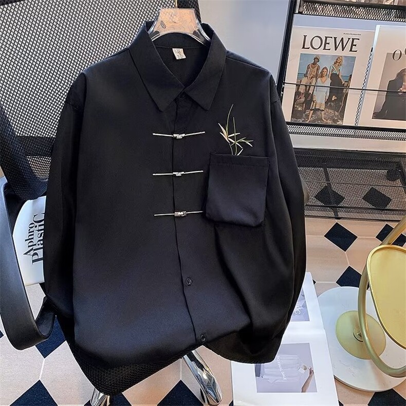 成毅同款衬衫男长袖白风竹叶衣服新中式男装穿搭衬衣莲花C6694,男装衬衫,星座601-2