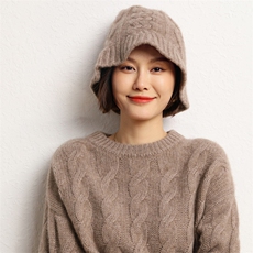 绞花山羊绒帽子女秋冬时尚渔夫帽保暖针织毛线帽潮，帽子，五色羊羊绒