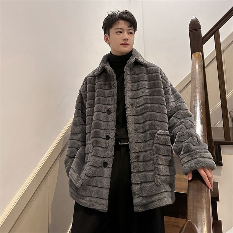 防皮草剪毛横条毛绒外套冬季潮牌美式棉衣888P110,男装棉衣,电商A458A