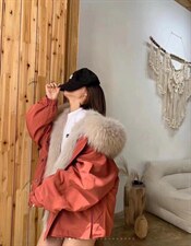 2021冬季新款皮草派克服女貉子毛领门襟狐狸毛皮草外套，女装皮草，L·H·X