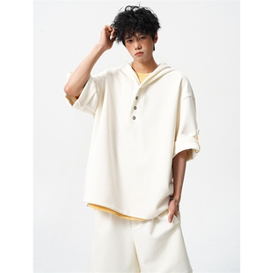 8XL-M 高品质莫代尔空气层套装连帽短袖男上衣五分裤两件套TZ110图片