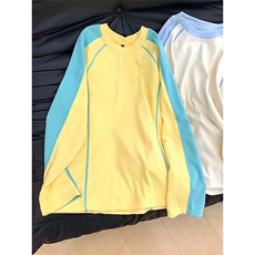 高品春秋双面德绒长袖撞色明线拼接T恤打底衫男女A1284-P50，男装T恤，星座1505