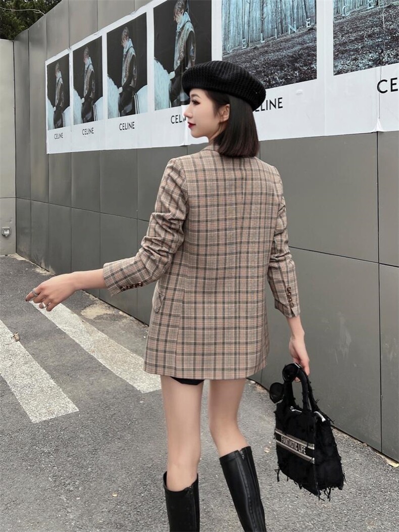 【现货】春装新款韩版修身格子时尚西装，女装西装，名怡