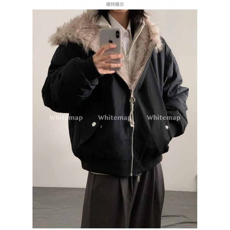 JY734-P152美式座山雕毛领棉衣外套男女冬季宽松保暖棉服潮网图,男装棉衣,星座1501-3