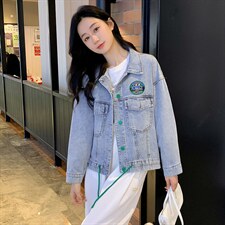 外套女2022年春季新款常规百搭长袖纯色牛仔上衣刺绣小个子时尚，女装短外套，梦懿尔