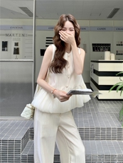韩系绝美时尚套装女2025年夏季新款休闲气质显瘦马甲阔腿裤两件套，女装套装/套裙，浙宝205