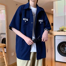 夏季慵懒小众百搭五分袖衬衣复古日系宽松短袖衬衫男W7170-P26，男装衬衫，星座512-2
