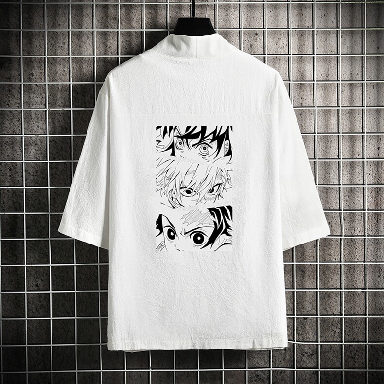 HF59176-P40风汉服男开衫外套七分袖道袍网格挂拍,男装民族服装,电商A040A