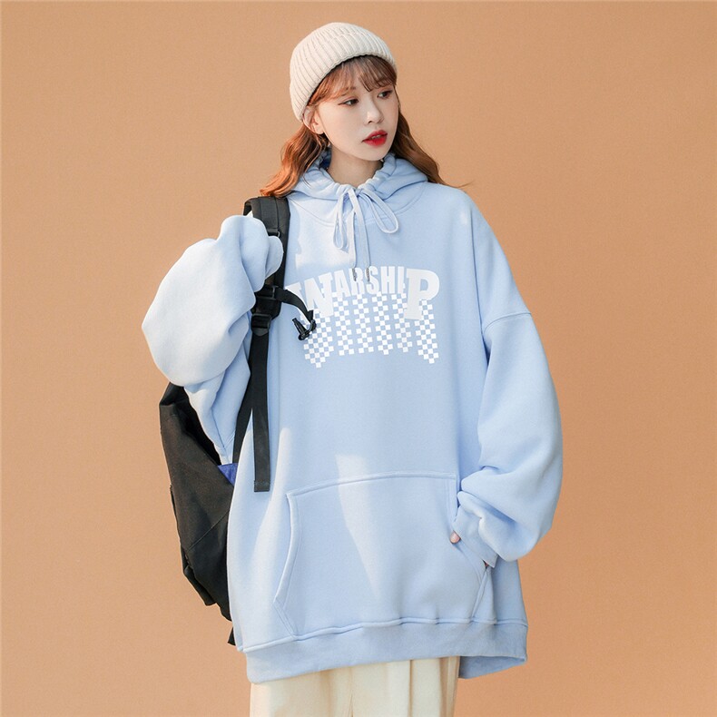 ！2024春装慵懒潮流韩版小众字母印花连帽卫衣 W270 P35控58图片