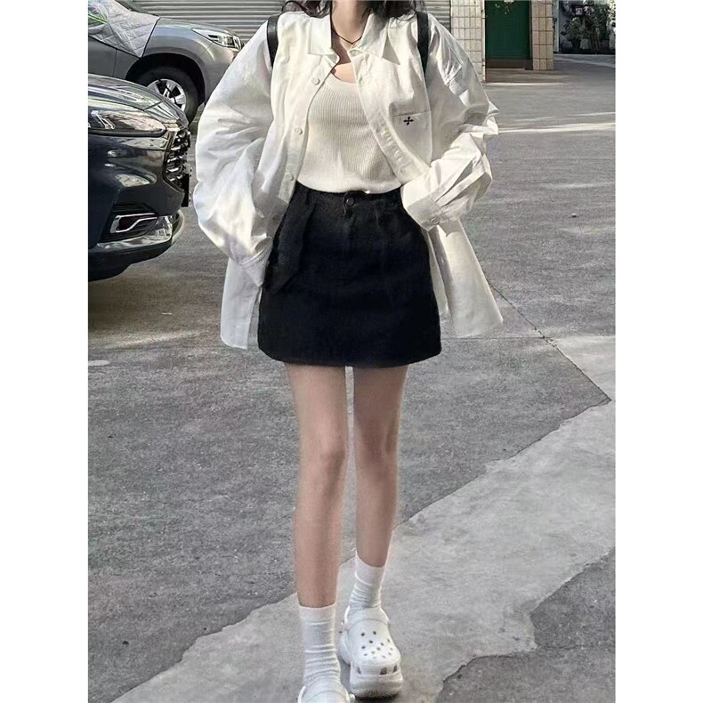 2025春秋款韩系印花高级白色纯棉衬衫女宽松百搭显瘦衬衣外穿开衫,男装衬衫,星座506A