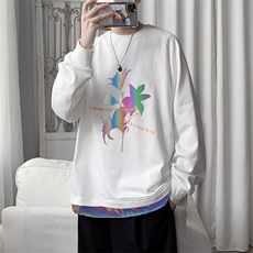 春季新款短句港风炫彩玫瑰花假两件印花情侣卫衣男女WY29P55限78，男装卫衣，电商A089-1