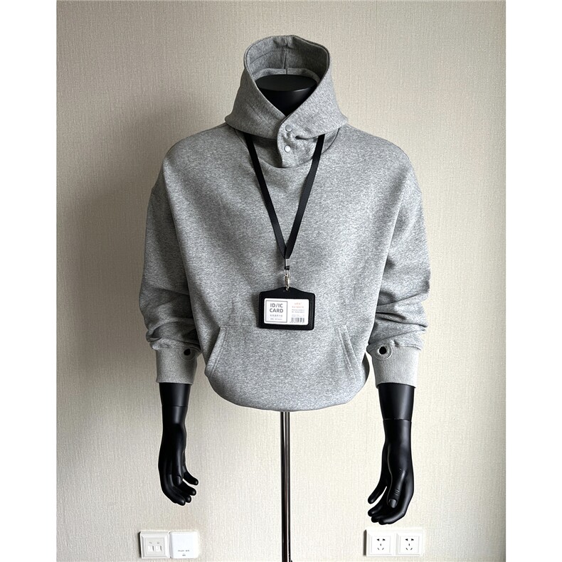 秋冬防风扣领连帽套头卫衣花灰W006/P75控115，男装卫衣，电商A242