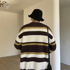 拼色条纹圆领毛衣男冬季美式vintage宽松套头针织衫，男装针织衫/毛衣，星座410-6（原星座1304-1）