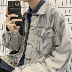 高街扎染牛仔外套男港风宽松痞帅上衣春秋潮牌个性休闲工装夹克图片