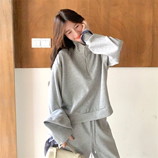 可拆卸连帽卫衣套装女2025春秋新款韩系小个子格子拼接卫裤两件套，女装套装/套裙，2C317A