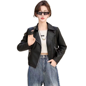 时髦小皮衣外套女2024春秋新款小个子修身显瘦复古PU皮夹克机车服图片