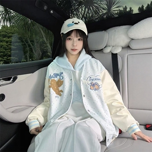 美式刺绣爱心丘比特波点棒球服女宽松韩系慵懒风夹克早秋外套图片
