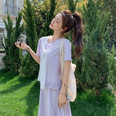 淡紫色温柔系上衣半身裙两件套2C317A-8516-P145-K208，女装套装/套裙，2C317A