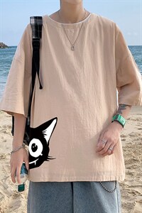 YT26035-P30 亚短袖t恤男大码五分袖男宽松七分袖 港风模特图片