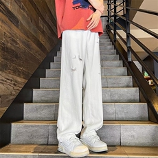 2024新款男士破洞牛仔裤子高街直筒百搭宽松夏季薄款裤C1089/P42，男装牛仔裤，星座506