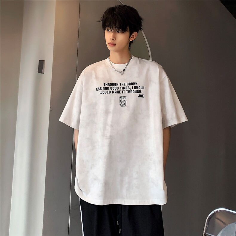 字母潮牌印花短袖T恤男夏季美式复古oversize高级感痞帅半袖内搭,男装T恤,电商C307