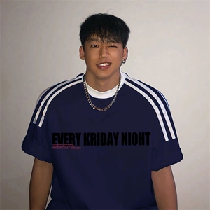 夏季美式高街重磅纯棉三条杠织带撞色男女短袖T恤ZD523-特P30图片
