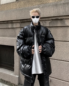 加厚立领棉服外套男2024冬季美式复古设计感PU皮棉衣 W8036-P85图片
