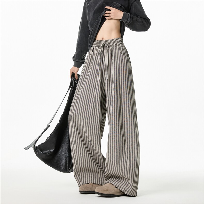 2025春季新款复古条纹宽松拖地阔腿休闲裤B313-K25619-特p40控78，男装休闲裤，电商B313