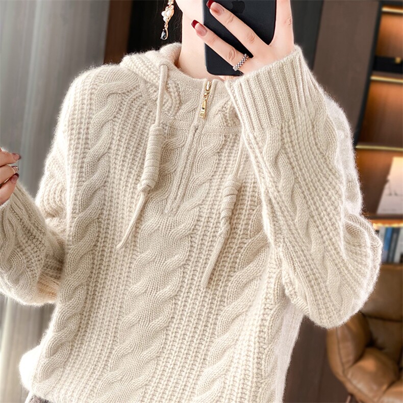 2025时尚百搭简约半开拉链针织套头衫,针织衫/毛衣,硕彦羊绒