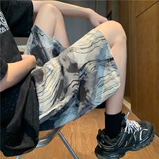新中式水墨扎染沙滩五分裤宽松大码冰丝短裤FSDK2409P25控38，男装牛仔裤，电商B219B