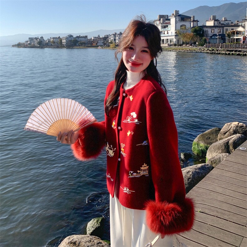 现货新款2183-P390-K569双面羊绒带袖毛狐狸毛可脱，女装双面呢大衣，网红馆