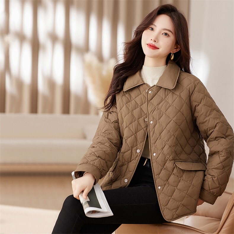 简约百搭白鸭绒羽绒服女2025新款衬衫领轻薄羽绒服休闲短外套,女装羽绒服,衣之秀