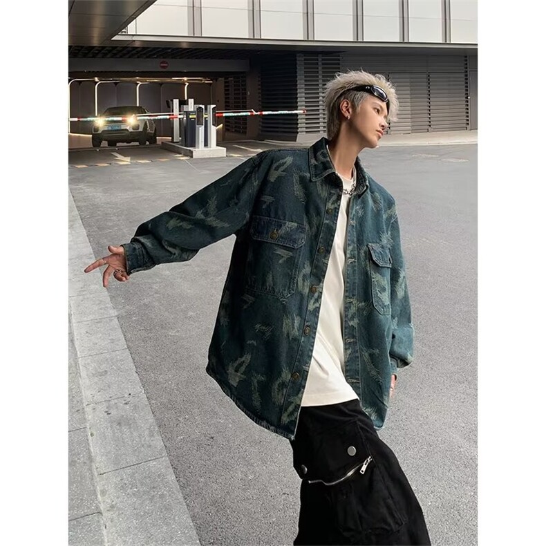 牛仔衬衫男女韩版潮流高街帅百搭拼色2024秋冬ins外套CY1021-P64,男装衬衫,星座412-3