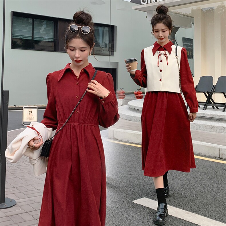 时尚气质女装套装春季连衣裙马甲两件套显瘦修身长袖裙装,女装套装/套裙,秋水欣儿