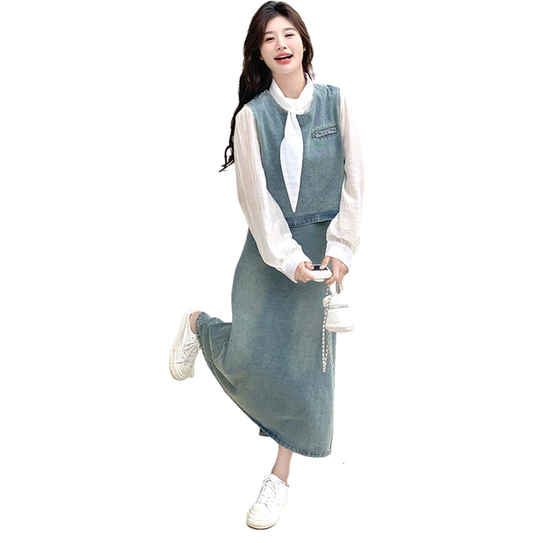 时尚牛仔小香风套装女2025春秋新款洋气减龄马甲小衫阔腿裤两件套,女装套装/套裙,2D078