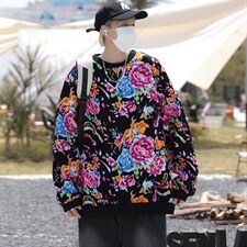 B203秋冬套头圆领东北大花风民族特色加绒保暖卫衣小衫男女潮，男装卫衣，星座115A(原星座507）