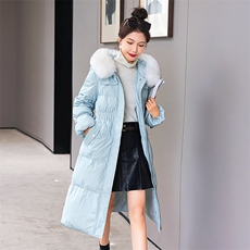 羽绒服新款2022年女装腰间抽绳修身可脱卸真狐狸毛领长款90白鸭绒，女装羽绒服，卡杰菲