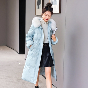 羽绒服新款2022年女装腰间抽绳修身可脱卸真狐狸毛领长款90白鸭绒图片