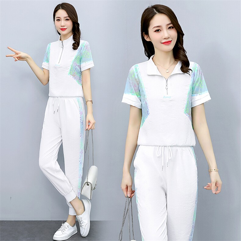 现货2022年夏季时尚气质拼色两件套休闲套装,女装套装/套裙,艾仟回(原伊仟回)