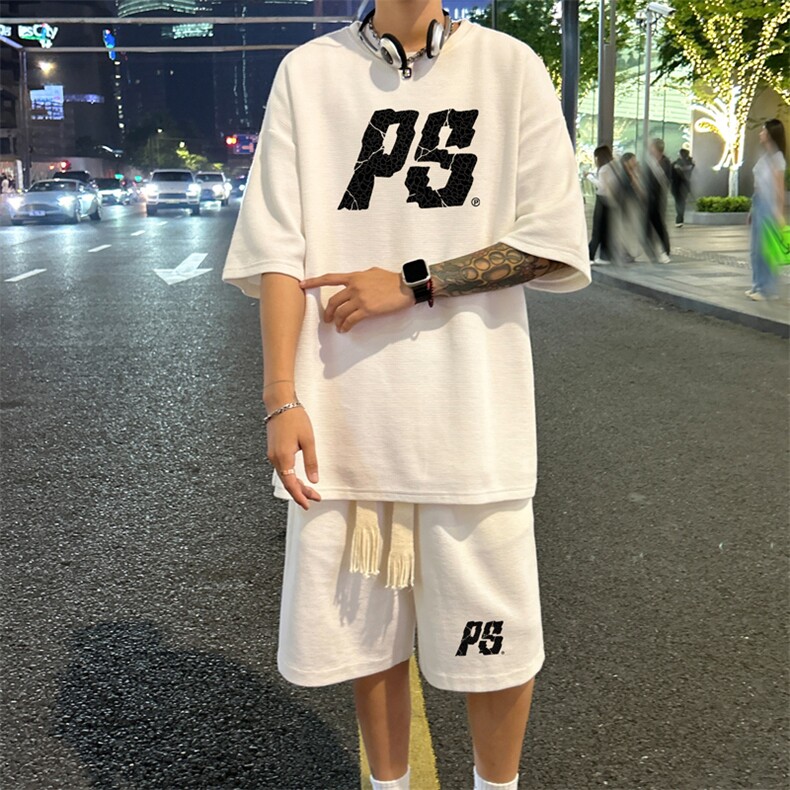 套装！ 华夫格套装短袖T恤短裤男 TZ214-特P 38图片