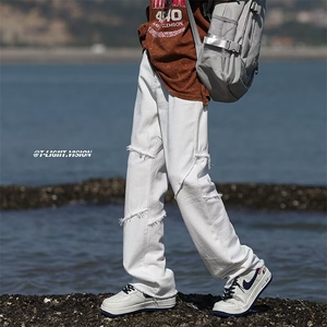 美式高街牛仔裤男春季潮牌大码直筒宽松阔腿K6079-P45图片
