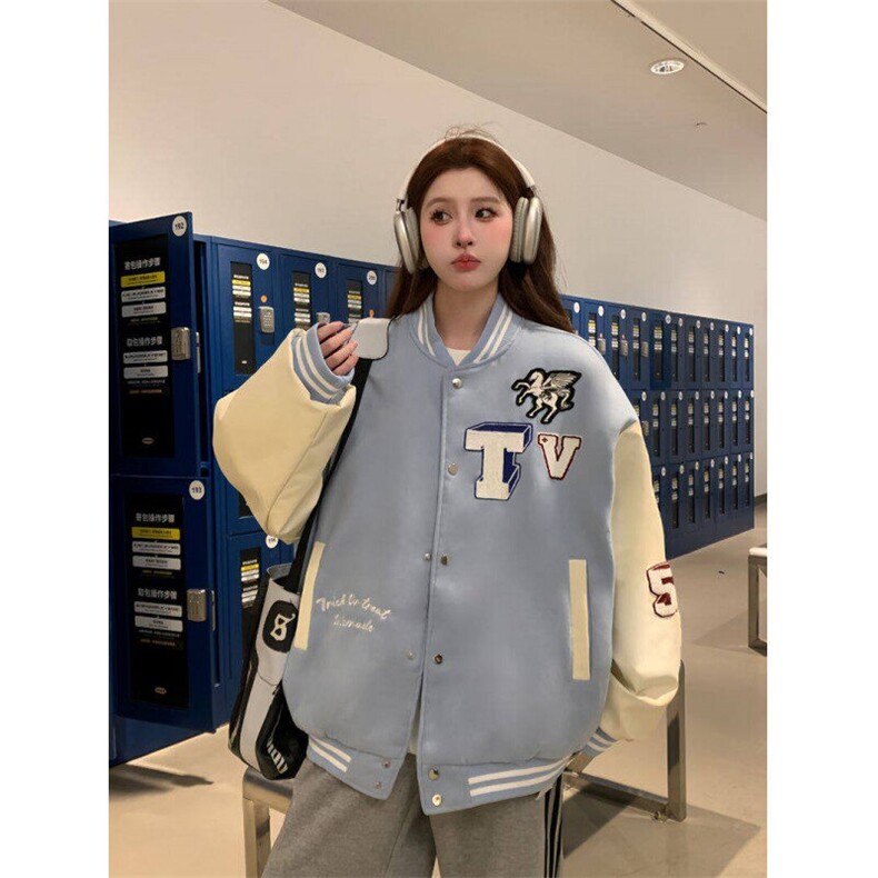 A514-P85复古字母植绒刺绣棒球服春季潮流百搭情侣夹克上衣外套,男装夹克,星座911
