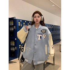 A514-P85复古字母植绒刺绣棒球服春季潮流百搭情侣夹克上衣外套，男装夹克，星座911