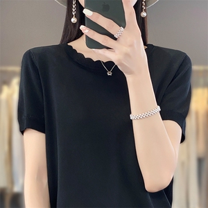 新款夏季纯色圆领短袖t恤女宽松清凉感天丝面料薄款上衣图片