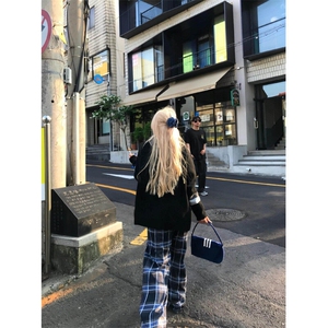 【有货】G11LL-特P40美式复古蓝色格子裤子男女秋冬新款加绒裤图片