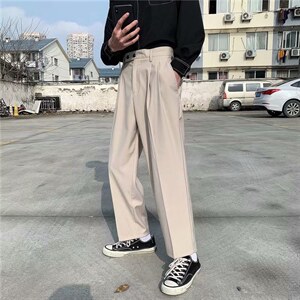 夏季小西裤男士休闲裤宽松韩版直筒裤黑色坠感潮流阔腿XK030-P35图片
