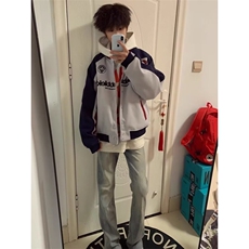 美式复古慵懒风撞色小众设计感夹克男女秋季chic拼接条纹情侣外套，男装夹克，星座506A